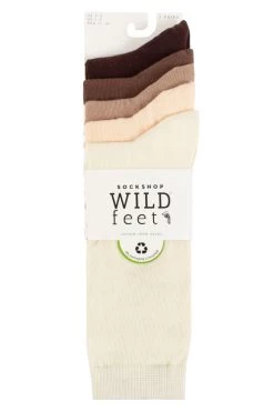 Ladies 5 Pair SOCKSHOP Wildfeet Plain Cotton Crew Socks