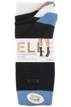 3 Pair Combed Cotton Plain, Stripe And Contrast Heel And Toe Ladies - Elle