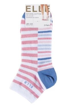 3 Pair Plain, Striped And Patterned Cotton Anklets Ladies - Elle