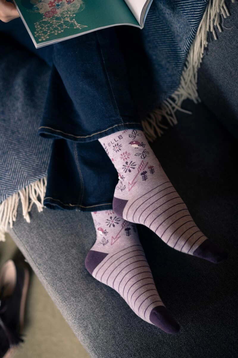 3 Pair Combed Cotton Plain, Stripe And Contrast Heel And Toe Ladies - Elle - Image 2