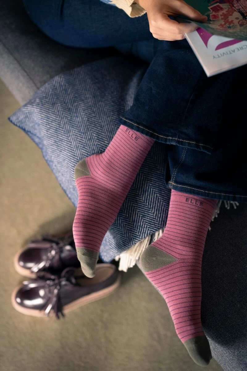 3 Pair Combed Cotton Plain, Stripe And Contrast Heel And Toe Ladies - Elle - Image 4