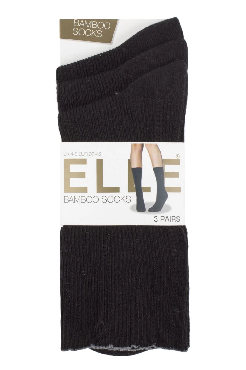 Ladies 3 Pair Elle Ribbed Bamboo Socks With Scallop Top