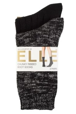 Ladies 2 Pair Elle Chunky Rib Cotton Boot Socks