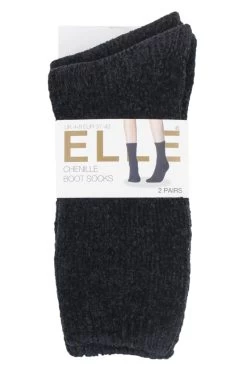 2 Pair Chenille Boot Socks Ladies - Elle