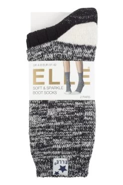Ladies 2 Pair Elle Velvet Soft And Sparkle Boot Socks