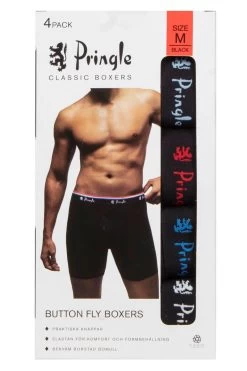 Mens 4 Pack Pringle Classic Button Fly Cotton Boxers