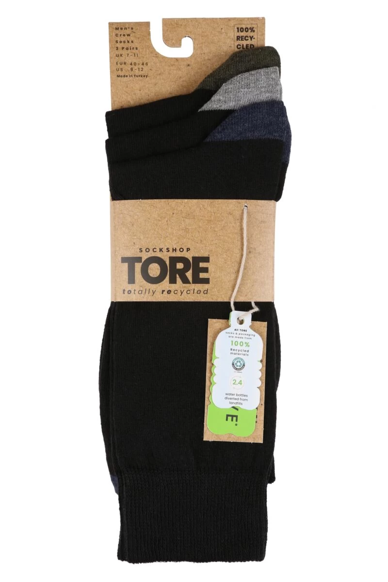 Mens 3 Pair SOCKSHOP TORE 100% Recycled Heel And Toe Cotton Socks