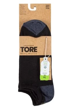 Mens 3 Pair SOCKSHOP TORE 100% Recycled Heel And Toe Cotton Trainer Socks