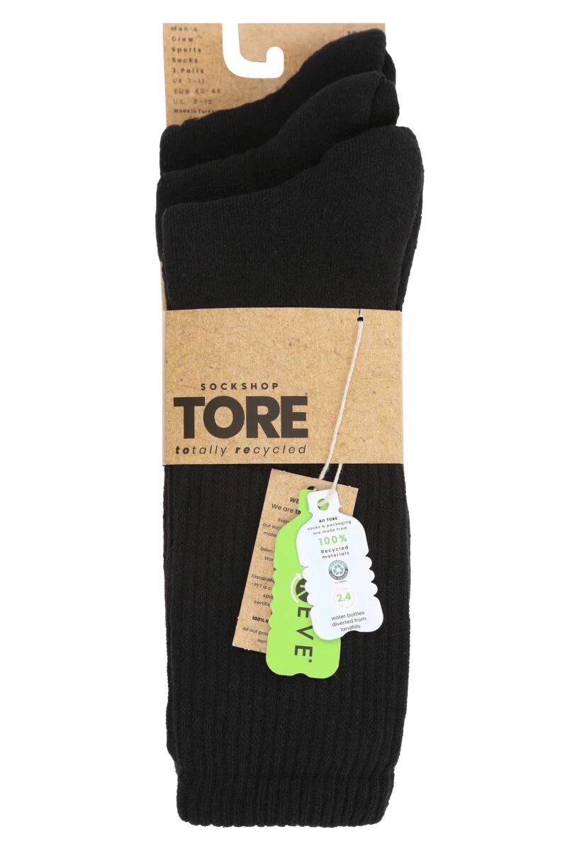 Mens 3 Pair SOCKSHOP TORE 100% Recycled Plain Cotton Sports Socks