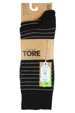 Mens 3 Pair SOCKSHOP TORE 100% Recycled Fine Stripe Cotton Socks