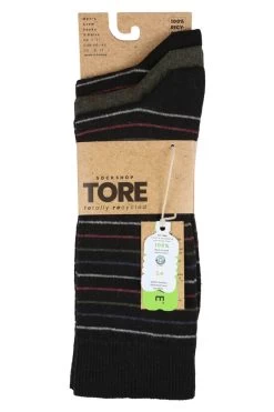 Mens 3 Pair SOCKSHOP TORE 100% Recycled Multi Stripe Cotton Socks