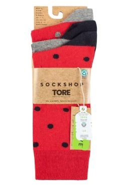 Mens 3 Pair SOCKSHOP TORE 100% Recycled Cotton Polka Dot Patterned Socks