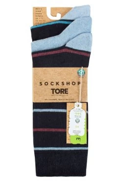 Mens 3 Pair SOCKSHOP TORE 100% Recycled Cotton Thin Stripe Patterned Socks