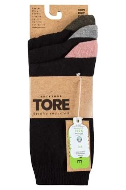 Ladies 3 Pair SOCKSHOP TORE 100% Recycled Heel And Toe Cotton Socks
