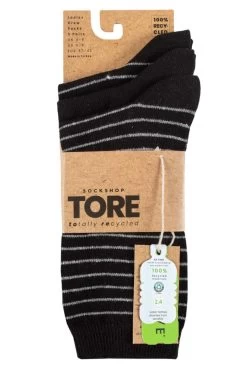 Ladies 3 Pair SOCKSHOP TORE 100% Recycled Fine Stripe Cotton Socks