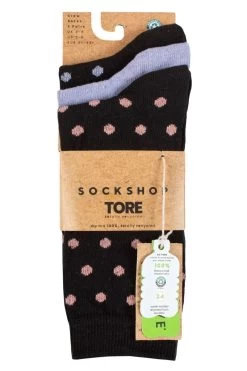 Ladies 3 Pair SOCKSHOP TORE 100% Recycled Cotton Polka Dot Patterned Socks