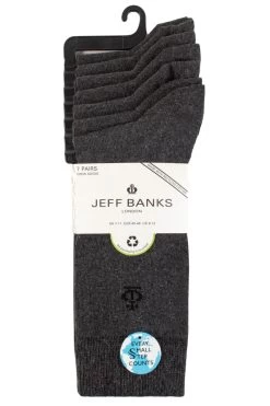 Mens 7 Pair Jeff Banks Plain Recycled Cotton Socks