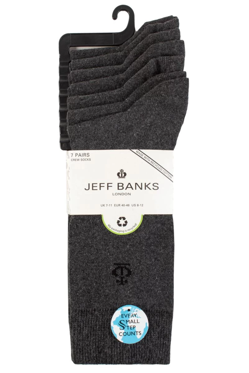 Mens 7 Pair Jeff Banks Plain Recycled Cotton Socks