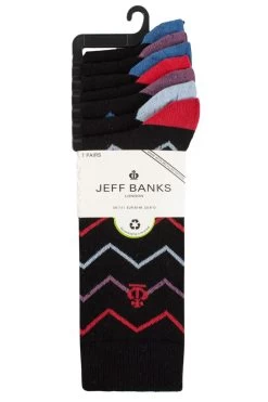 Mens 7 Pair Jeff Banks Recycled Cotton Patterned Socks