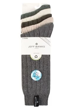 Mens 5 Pair Jeff Banks Recycled Polyester And Wool Boot Socks