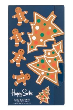 Mens And Ladies 2 Pair Happy Socks Gingerbread Cookies Gift Boxed Socks