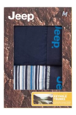 Mens 2 Pack Jeep Plain And Striped Cotton Keyhole Trunks