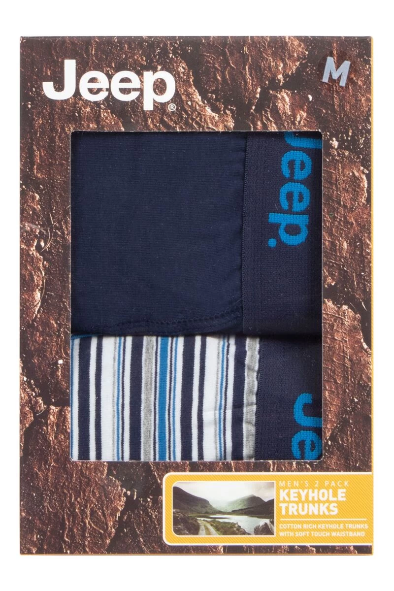 Mens 2 Pack Jeep Plain And Striped Cotton Keyhole Trunks