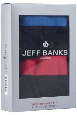 2 Pack Plymouth Button Cotton Boxer Shorts Men's - Jeff Banks