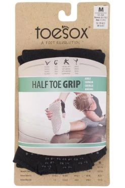 1 Pair Half Toe Organic Cotton Ankle Yoga Socks In Black Unisex - ToeSox