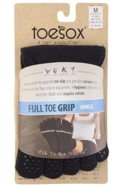 1 Pair Full Toe Organic Cotton Ankle Yoga Socks In Black Unisex - ToeSox